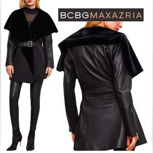 BCBGMAXAZRIAIA SUMMER FAUX FUR SHEARLING LEATHER JACKET